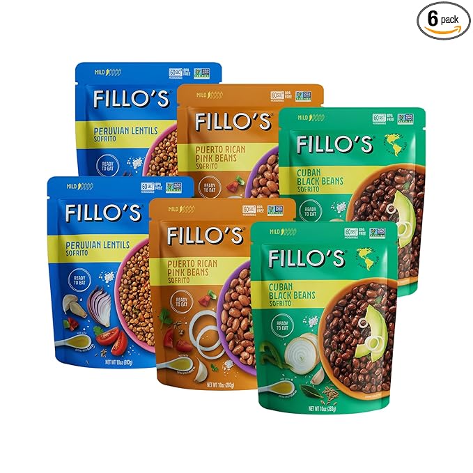 Fillo's Ready to Eat Beans Variety Pack | Black Beans, Lentils, & Pink Beans | Gluten-Free