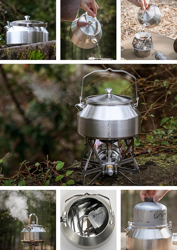 CAMPINGMOON 1L Campfire Kettle Seamless One-Piece Stainless Steel Wide Bottom Wide Spout Integrated