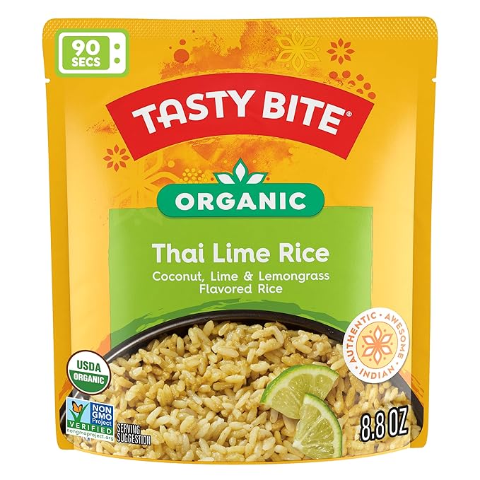 Tasty Bite Organic Thai Lime Rice, 8.8 Ounce, Pack of 6, Ready to Eat, Microwavable, Vegan