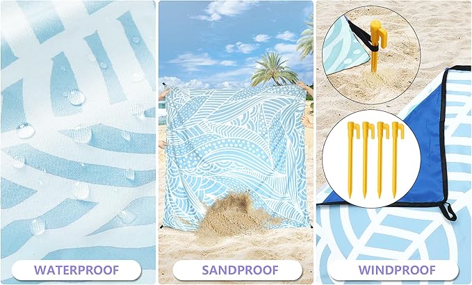 Beach Blanket Waterproof Sandproof Beach Mat 79" X 83"/10'x9'for 2-8 Adults Quick Drying Outdoor