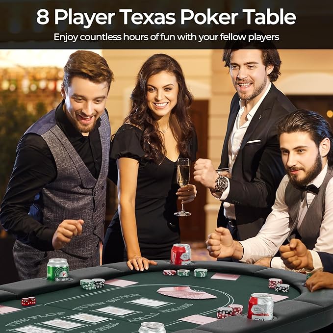 Goplus 72” Poker Table Foldable, 8 Players Card Board Game Table w/Deep Metal Cup Holders, Casino
