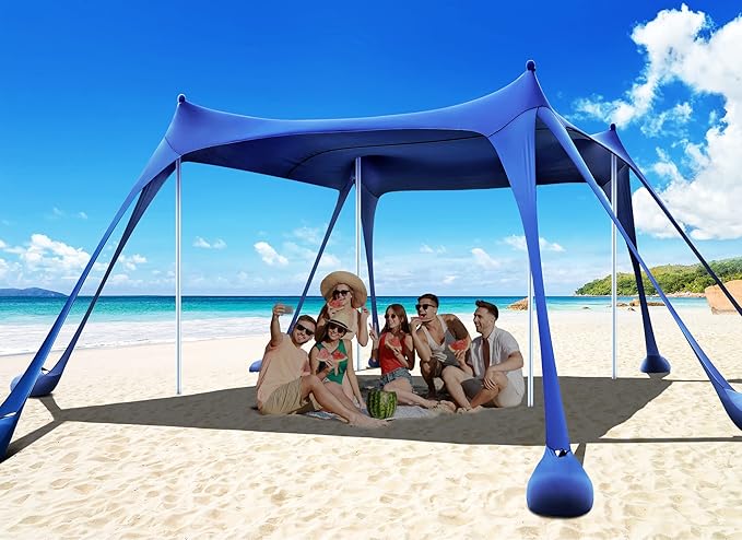 Osoeri Beach Tent, Camping Sun Shelter UPF50+ with 8 Sandbags, Sand Shovels, Ground Pegs &