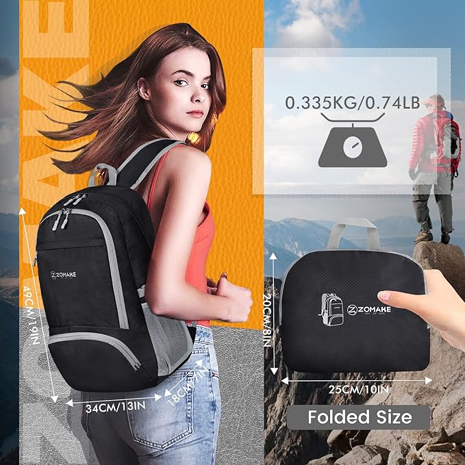 ZOMAKE Lightweight Packable Backpack 30L, Foldable Hiking Backpacks Water Resistant Compact Folding