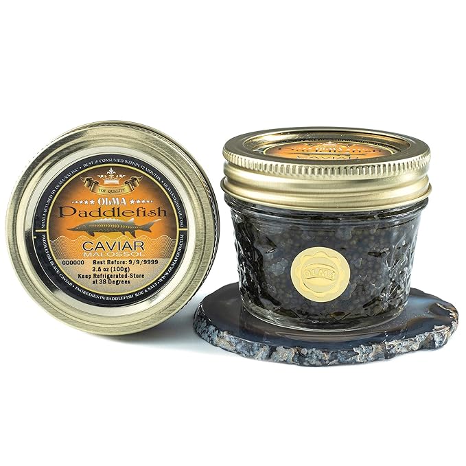 OVERNIGHT SHIPPING - OLMA American Paddlefish Black Caviar - Medium Grey Pearls, Smooth Flavor