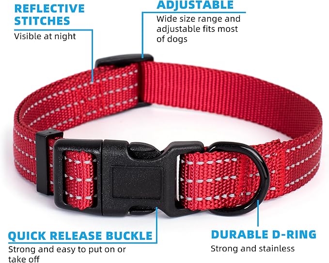Mile High Life Dog Collar | Nylon Reflective Dog Collars | Light Weight Puppy Collars | Red Dog