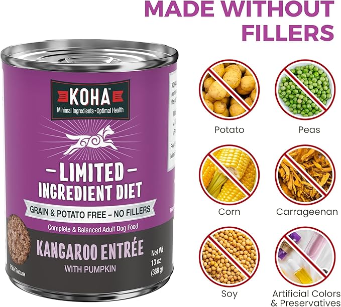 KOHA Limited Ingredient Diet Kangaroo Entrée for Dogs - Grain Free Wet Dog Food with No Fillers