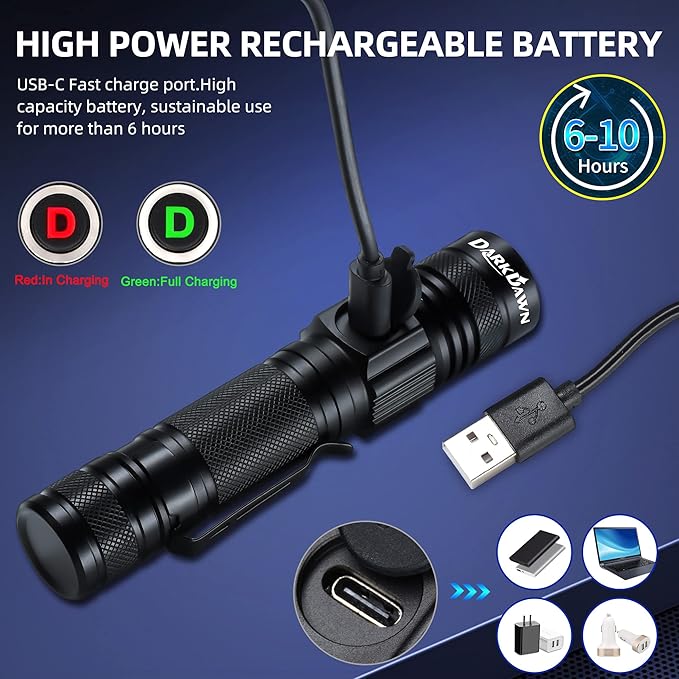 DARKDAWN UV Flashlight 365nm, LED Blacklight Flashlight, USB Rechargeable flashlights, Powerful