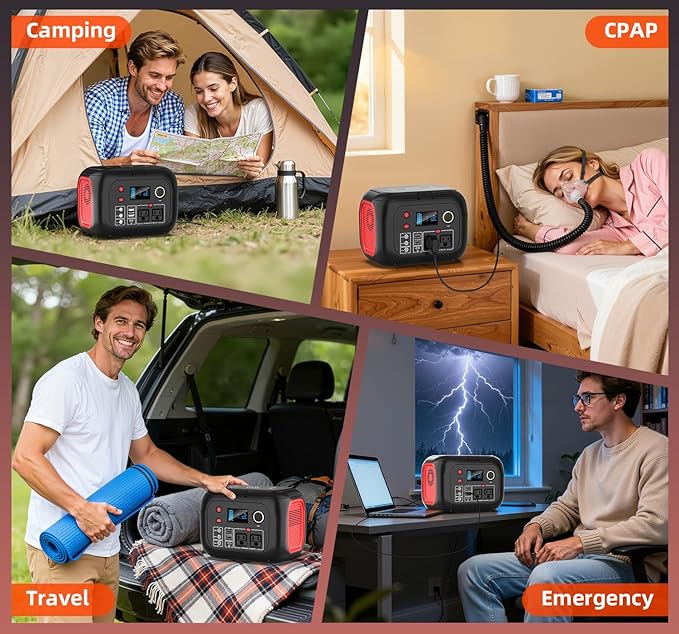 Portable Power Station 300W, 228Wh Solar Generator with 110V Pure Sine Wave AC Outlet, Backup