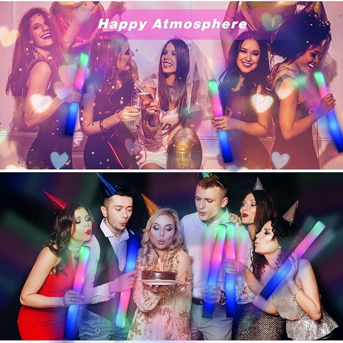 Foam Glow Sticks Bulk-120 Pcs LED Light Sticks Glow In The Dark Party Supplies with 3 Modes