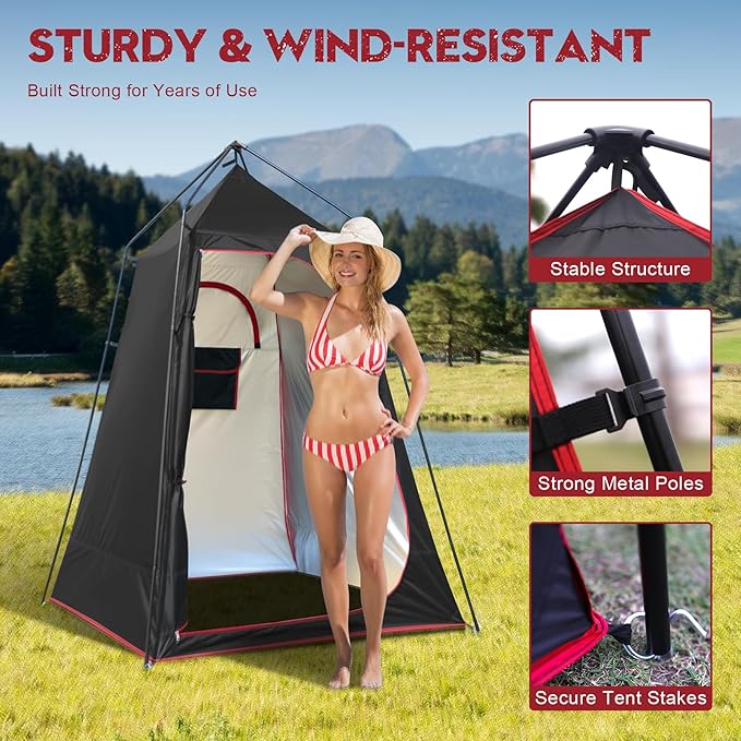 Camping Shower Tent, Portable Outdoor Privacy Shelter for Showering & Changing, 7.2 FT Easy-Setup