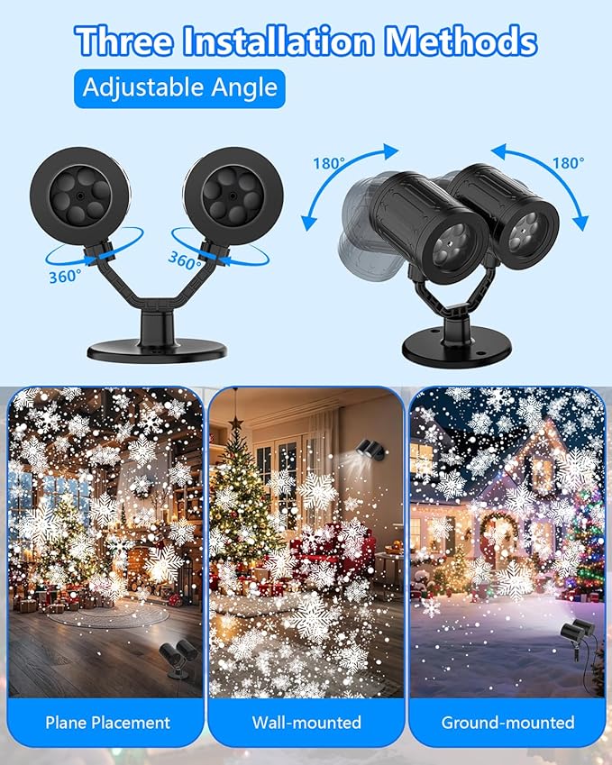 Christmas Snowflake Projector Lights Outdoor, 2025 Upgraded Double Head, 360° Rotating, IP65