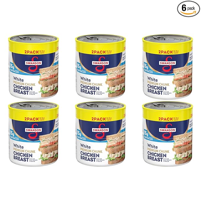 Swanson White Premium Chunk Chicken Breast with Rib Meat in Water, 12.5 oz. (Pack of 12)