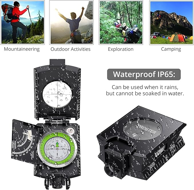 Proster IP65 Compass Hiking Survival - Lensatic Sighting Compass for Camping Navigation, Compass
