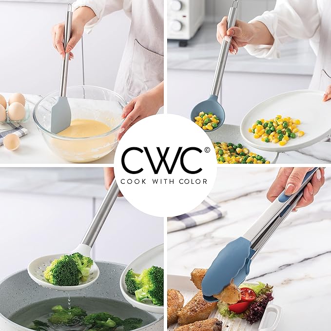 COOK WITH COLOR Silicone Cooking Utensils, Kitchen Utensil Set, Easy to Clean Silicone Kitchen