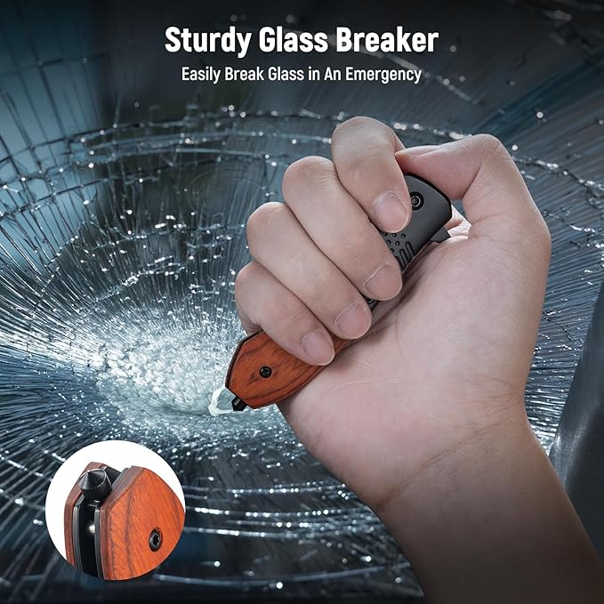 Pocket Knife for Men - 2.98" Sharp Blade Wood Handle Pocket Folding Knives with Clip, Glass Breaker