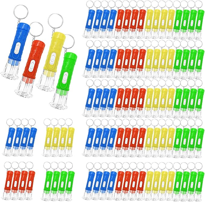 100 Pieces Mini Flashlight Keychain Bulk for decor, Assorted Colors Torch Keyring Flashlights LED