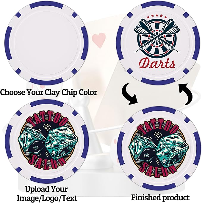Custom Clay Poker Chips, 11.5Gram Personalized Poker Chips with Full Color Logo,Casino-Grade Monte