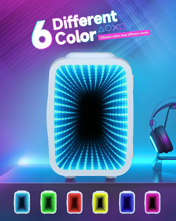 Mini Fridge, 4 Liter/6 Cans Small Refrigerator With Dimmable LED Light,AC/DC Portable