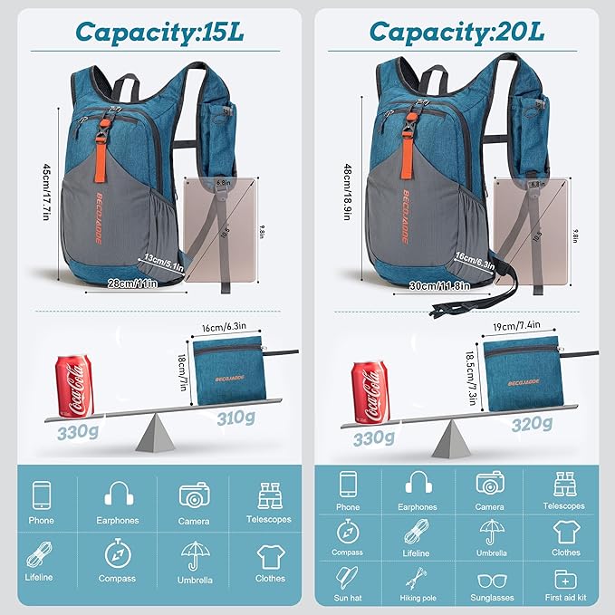 15L Small Hiking Backpack for Men Women Foldable Packable Back Pack Ultralight Hiking Daypack for