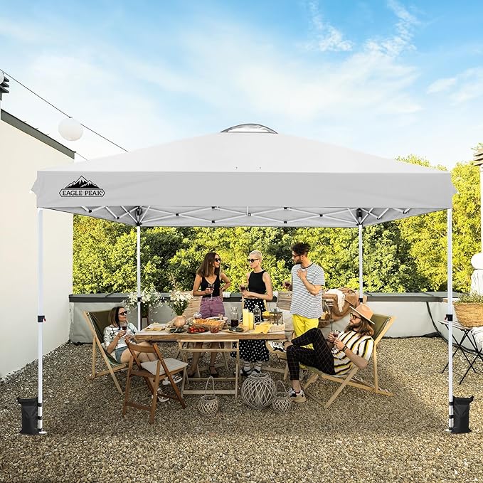 EAGLE PEAK Pop Up Canopy Tent with Wheeled Carry Bag, 8 Stakes, 4 Ropes, 4 Weight Bags, Easy Set Up