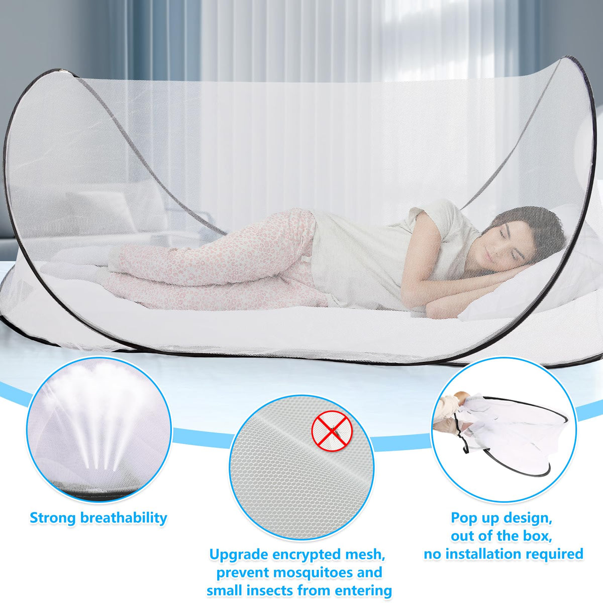 78 * 31 * 23 Inch Large Pop Up Mosquito Net, Portable Foldable Mesh Tent