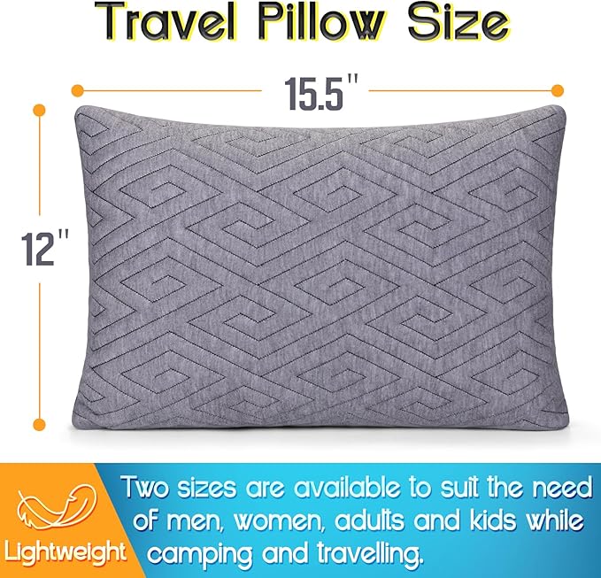 Travel Pillow for Sleeping Camping, Memory Foam Small Pillow with Breathable Cover for Backpacking