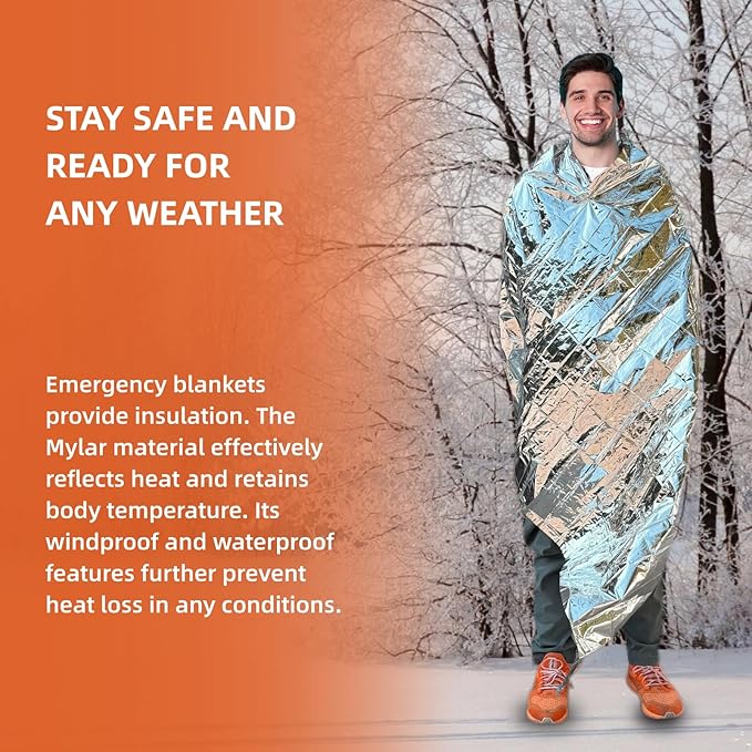 10 Pack Emergency Thermal Blanket Survival, Mylar Blankets for Outdoor, Space Blanket, Silver Foil
