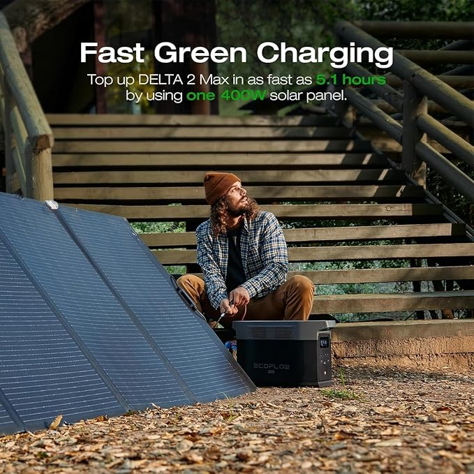 EF ECOFLOW Solar Generator DELTA 2 Max 2048Wh With 400W Solar Panel, LFP Battery Portable Power