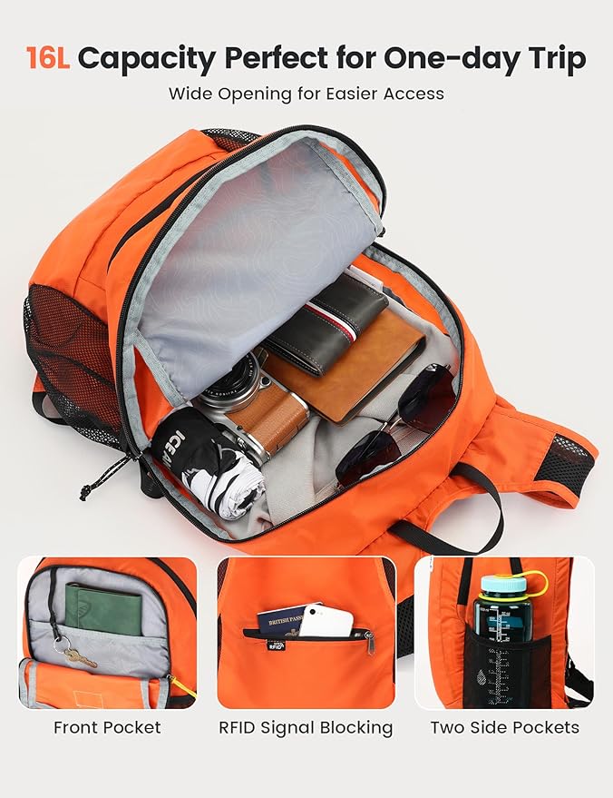 SKYSPER 16L Hiking Backpack Lightweight Small for Women Men, Foldable Packable Daypack - Travel