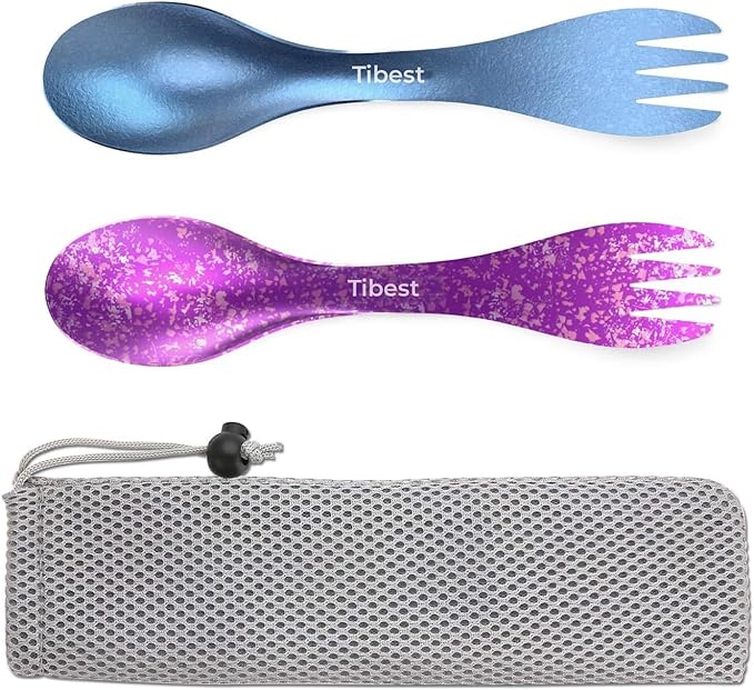 2 in 1 Titanium Spoon and Fork Combo Backpacking Utensils Lightweight Eco-Friendly Spork for