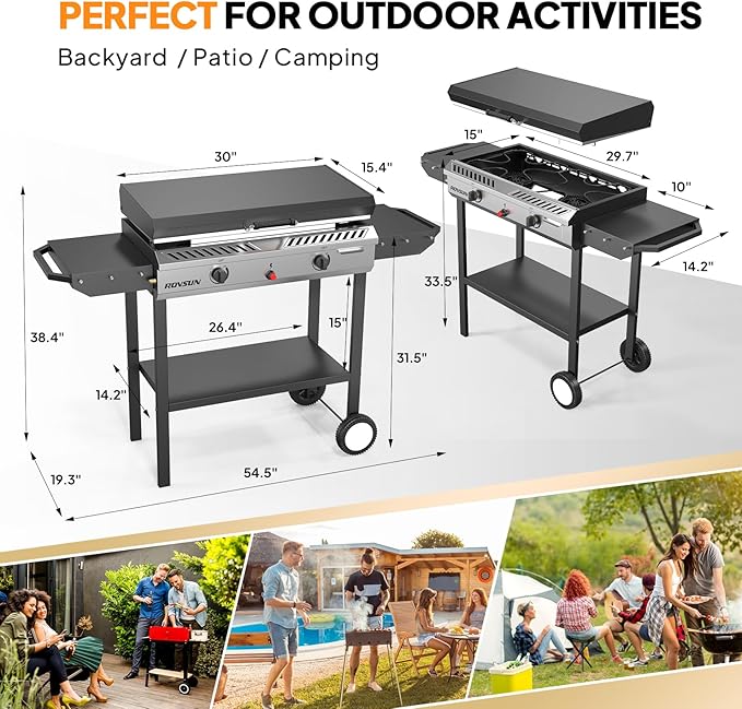 ROVSUN 2 Burner Outdoor Propane Gas Stove with Auto-ignition, Regulator & Shelf, 150,000 BTU