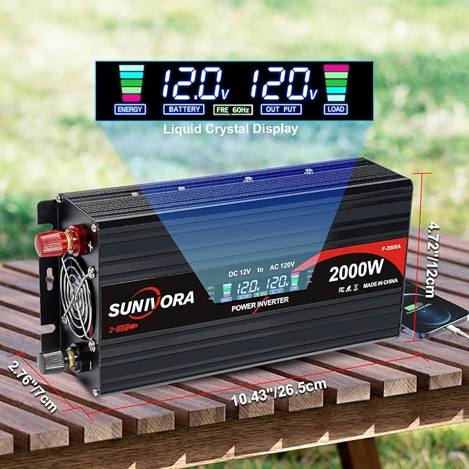 2000 Watt Inverter with LCD Display 12V DC to 110V/120V AC 60HZ Car Power Inverter with 2 AC