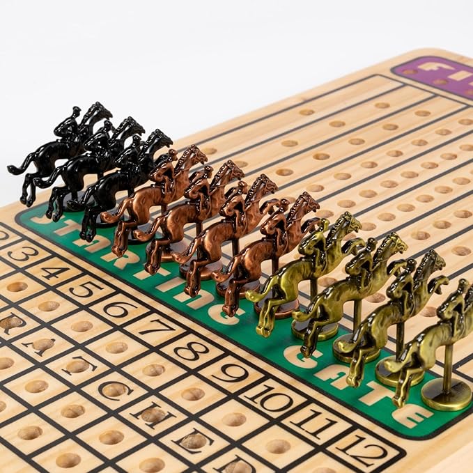 Horse Race Board Game, Horse Racing Game with 11 Luxury Metal Horses, 4 Dice, 2 Boxes of Cards, and