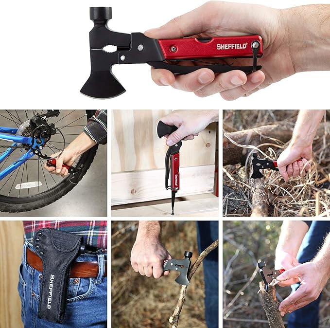 Sheffield 12138 14-in-1 Hatchet Multitool, Camping Hatchet Comes With 1680D Polyester Hatchet