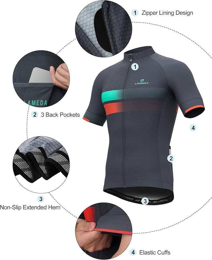 LAMEDA Men's Cycling Jersey Breathable Lightweight Bike Jersey Short Sleeve Quick Dry Moisture