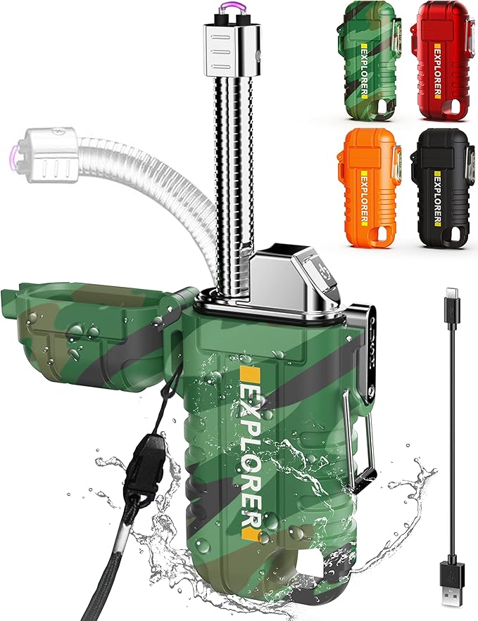 Waterproof Electric Lighter with 360°Flexible Long Neck, Outdoor Windproof Arc Lighter USB