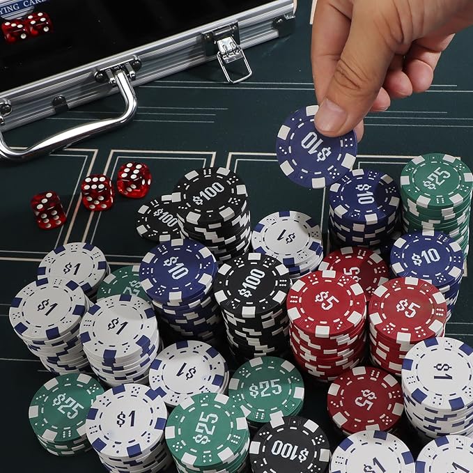 300Pcs Numbered Poker Chips Set for Texas Holdem,Blackjack, Tournaments with Aluminum Case,2 Decks