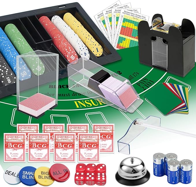 Super Casino Game Set: 6 Deck Shuffler+360pcs Chips+8 Poker Cards+Card Shoe+Chip