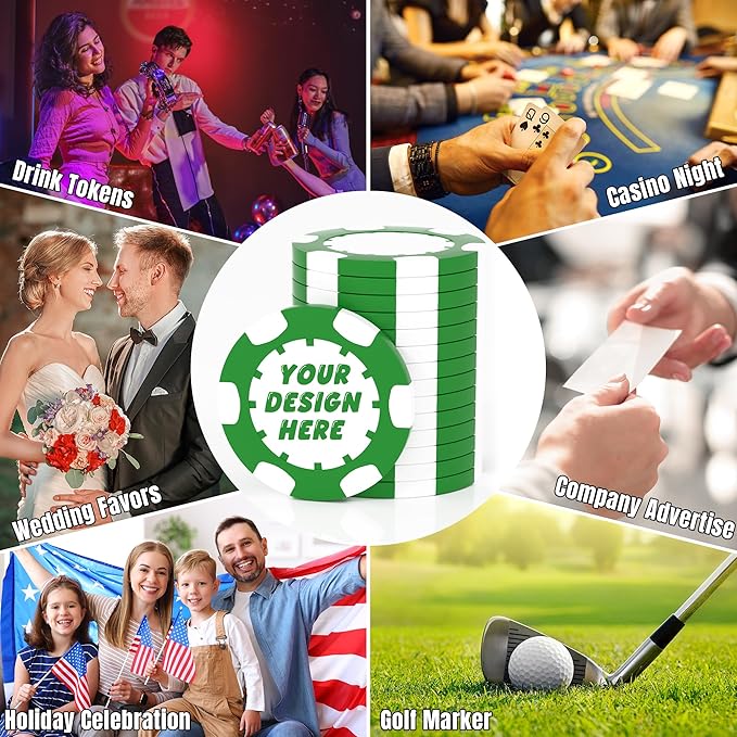 25 Custom Clay Poker Chips, 40mm Heavy 11.5g Casino Sized Personalized Poker Chips with Your Logo