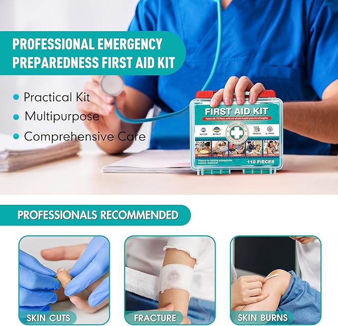 General Medi 110 Pieces Small First Aid Kit - HardCase First Aid Box - Contains Premium Medical