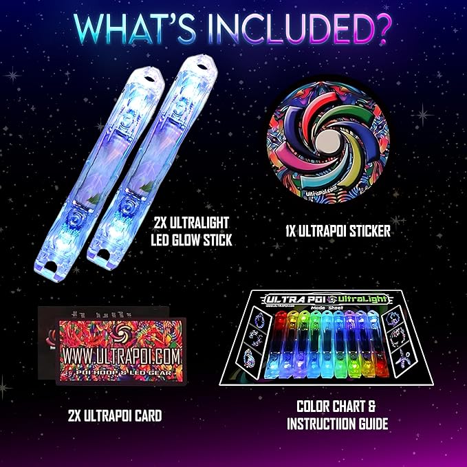 UltraPoi Ultralight LED Glow Stick (Pair (2)) - Customizable Rainbow Light Stick with Over 70
