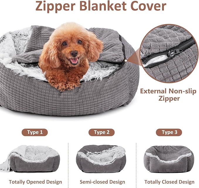 MIXJOY Dog Beds for Large Medium Small Dogs, Rectangle Cave Hooded Blanket Puppy Bed, Luxury