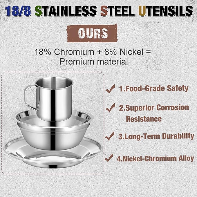 Scout Camping Mess Kit for Person 18/8 Stainless Steel Utensils Camping Dinnerware Kit Boy Scout