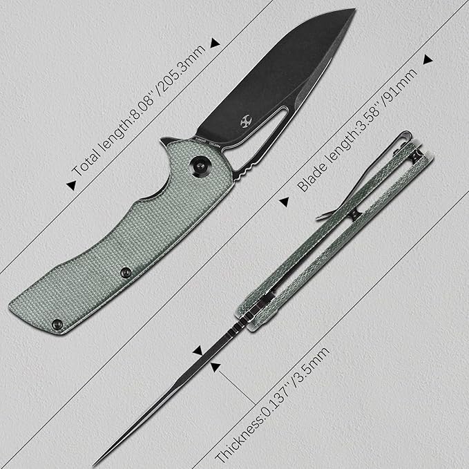 KANSEPT Kryo Pocket Knife 8.08in Folding Knives with 3.58in12C28N Steel Drop Point Blade and Green