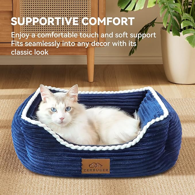 Cat Dog Bed for Pets, Rectangle Pet Bed Gift for Puppy and Kitten, Machine Washable Calming Fluffy