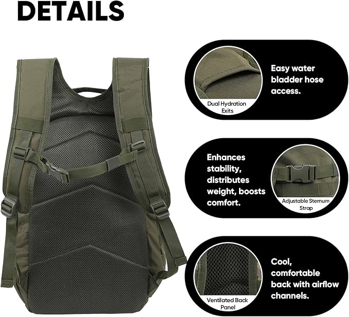 35L Tactical Backpack for Men, MOLLE Military Bug Out Bag, Waterproof Rucksack for Hiking with
