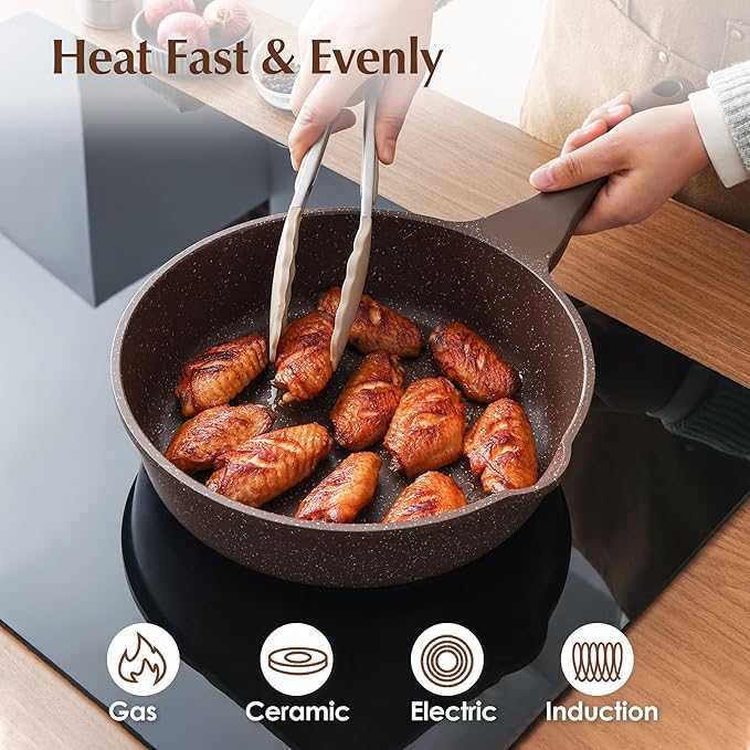 SENSARTE Nonstick Deep Frying Pan Skillet, 10-inch Saute Pan with Lid, Stay-Cool Handle, Cooking