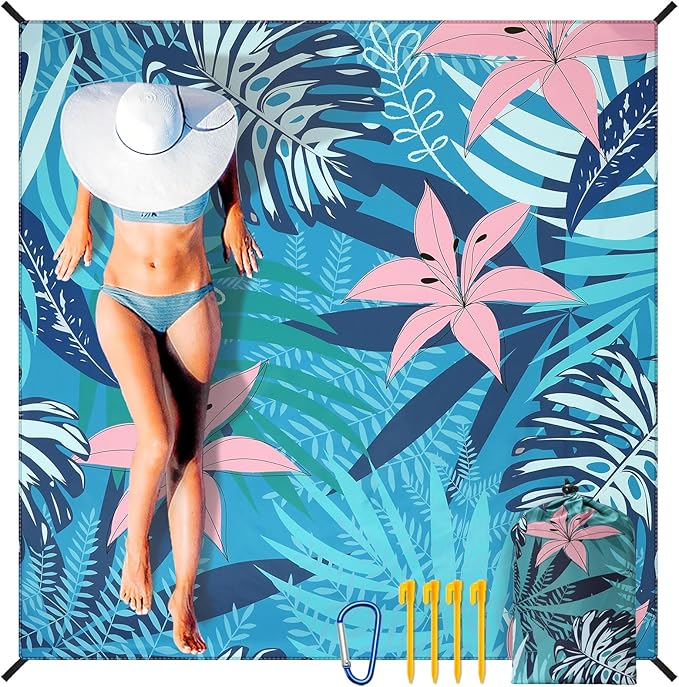 Beach Blanket Waterproof Sandproof Beach Mat 79" X 83"/10'x9'for 2-8 Adults Quick Drying Outdoor