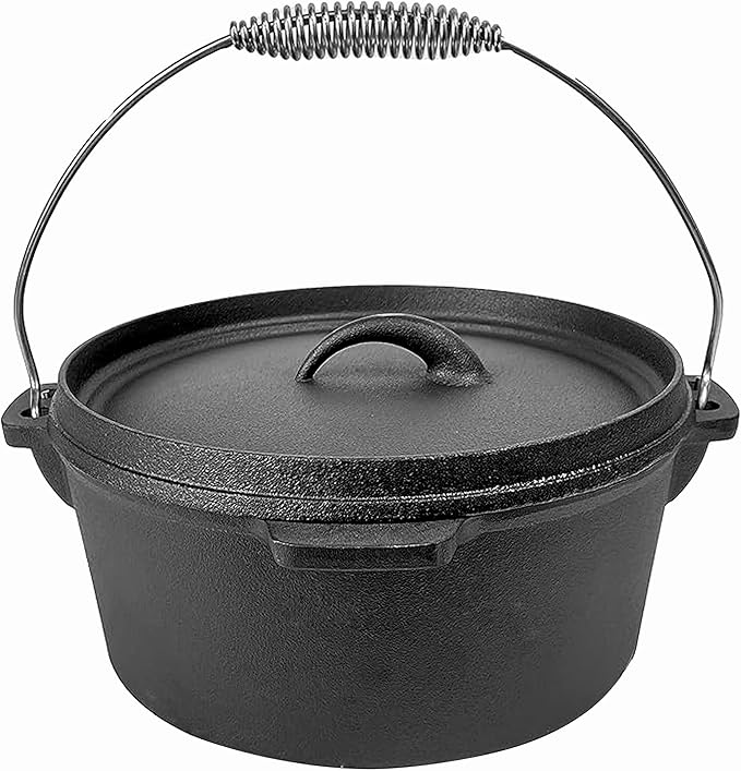 Cuisiland 4.5QT Cast Iron Dutch Oven with Lip Lid & Bail Handle – Pre-Seasoned Camping Pot for