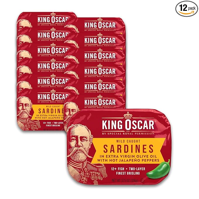 King Oscar Wild Caught Sardines in Extra Virgin Olive Oil, Hot Jalapeno Peppers, 3.75 Ounce (Pack